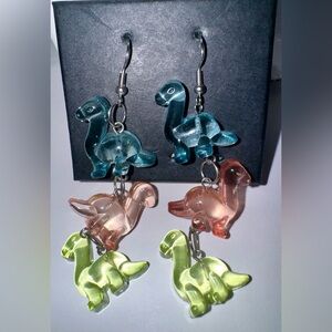 multi-colored dangly dinosaur earrings